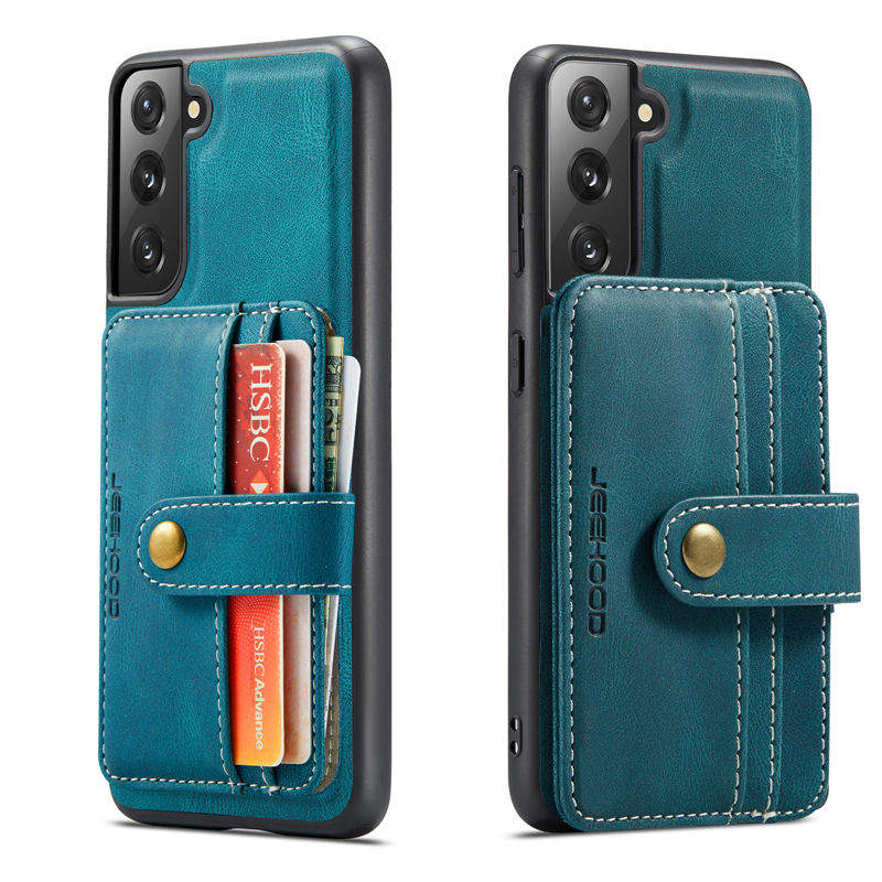 JEEHOOD iPhone 14 Pro Max Leather Wallet Case with Magnetic Detachable  Zipper Card Holder Blue