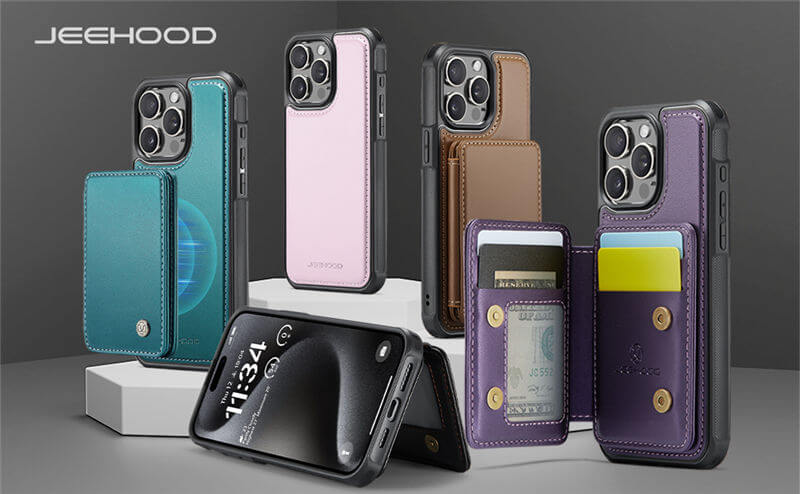 JEEHOOD iPhone 15 Pro Max Card Holder RFID Blocking Case