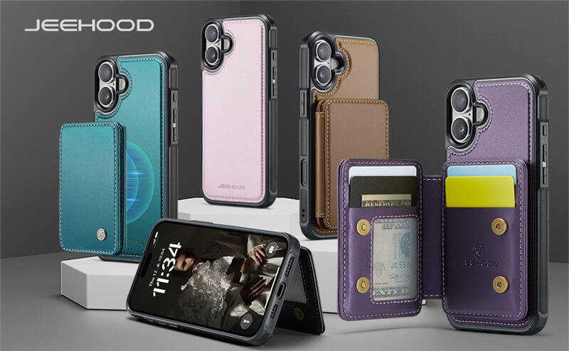 JEEHOOD iPhone 16 Magnetic 2-in-1 Wallet RFID-blocking Case