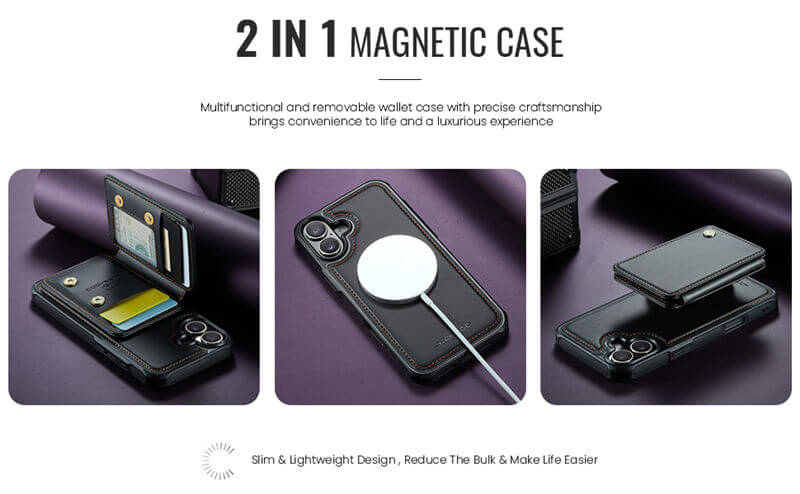 JEEHOOD iPhone 16 Magnetic 2-in-1 Wallet RFID-blocking Case