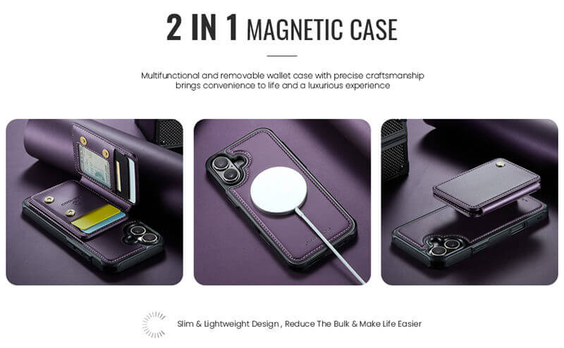 JEEHOOD iPhone 16 Plus Magnetic 2-in-1 Wallet RFID-blocking Case