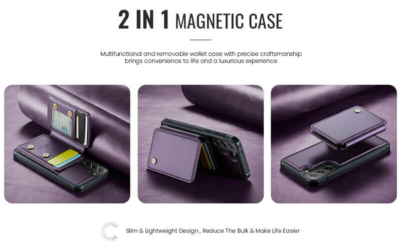 JEEHOOD Samsung Galaxy S21 FE Magnetic 2-in-1 Wallet RFID-blocking Case