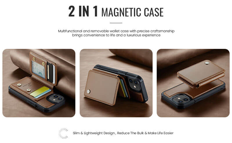 JEEHOOD iPhone 12/12 Pro Magnetic 2-in-1 Wallet RFID-blocking Case