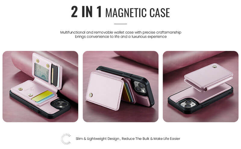 JEEHOOD iPhone 14 Magnetic 2-in-1 Wallet RFID-blocking Case